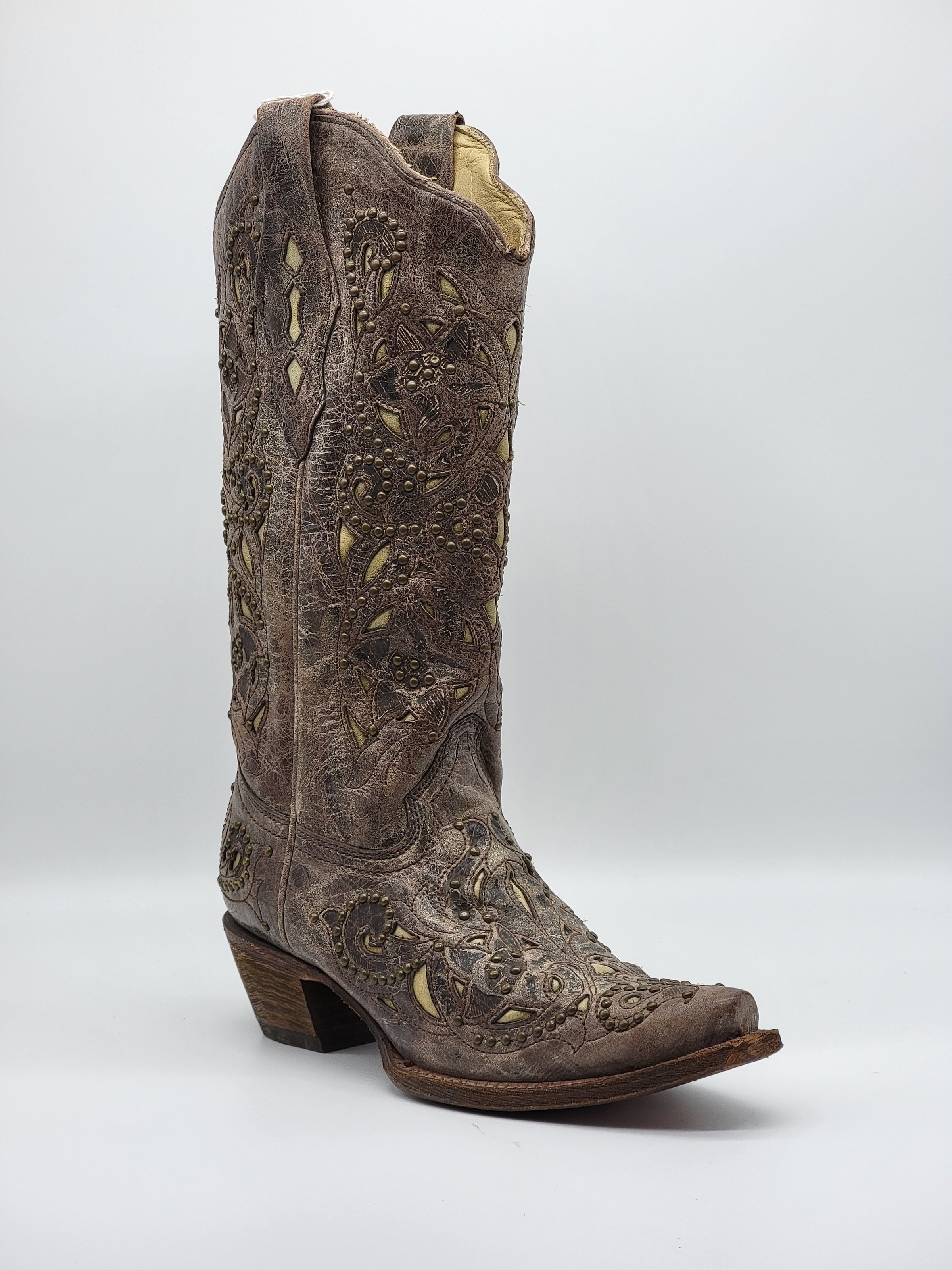 Corral Grey Snip w Inlay Studs A1098 Half River Boots