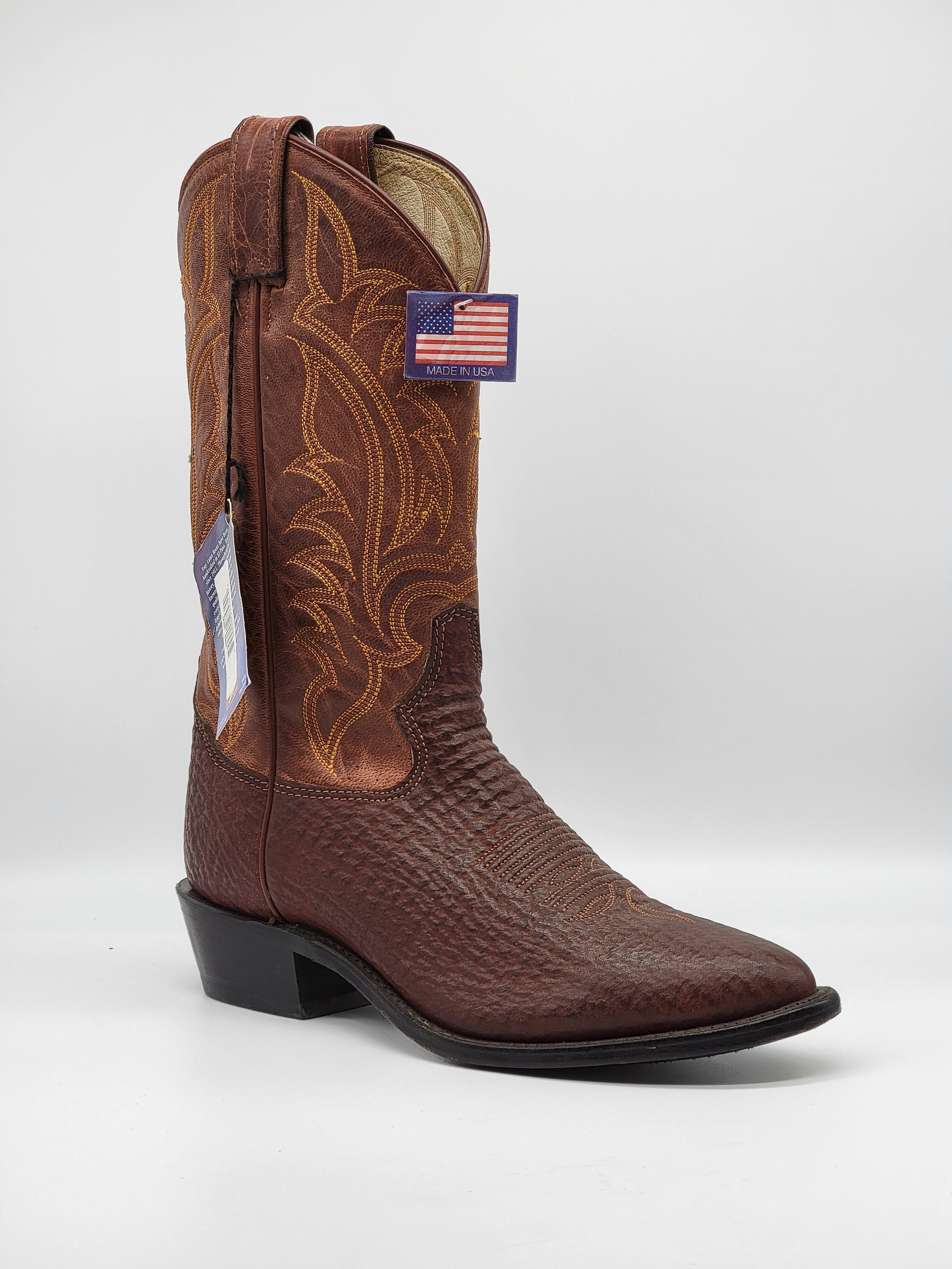 Tony Lama Men s Dark Brown Shark Snip Toe with Orange Embroidery TL6968 Half River Boots