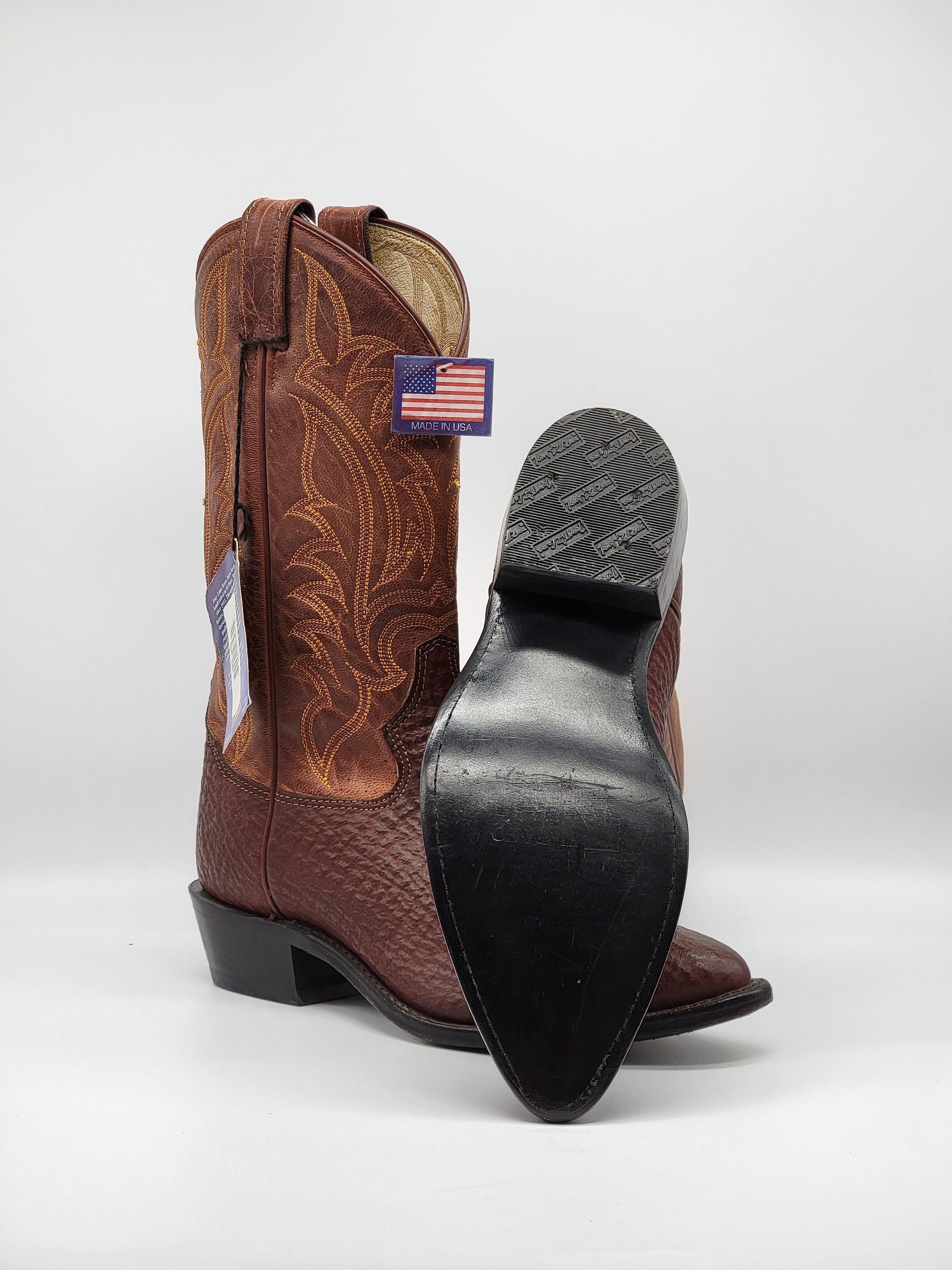 Tony Lama Men s Dark Brown Shark Snip Toe with Orange Embroidery TL6968 Half River Boots