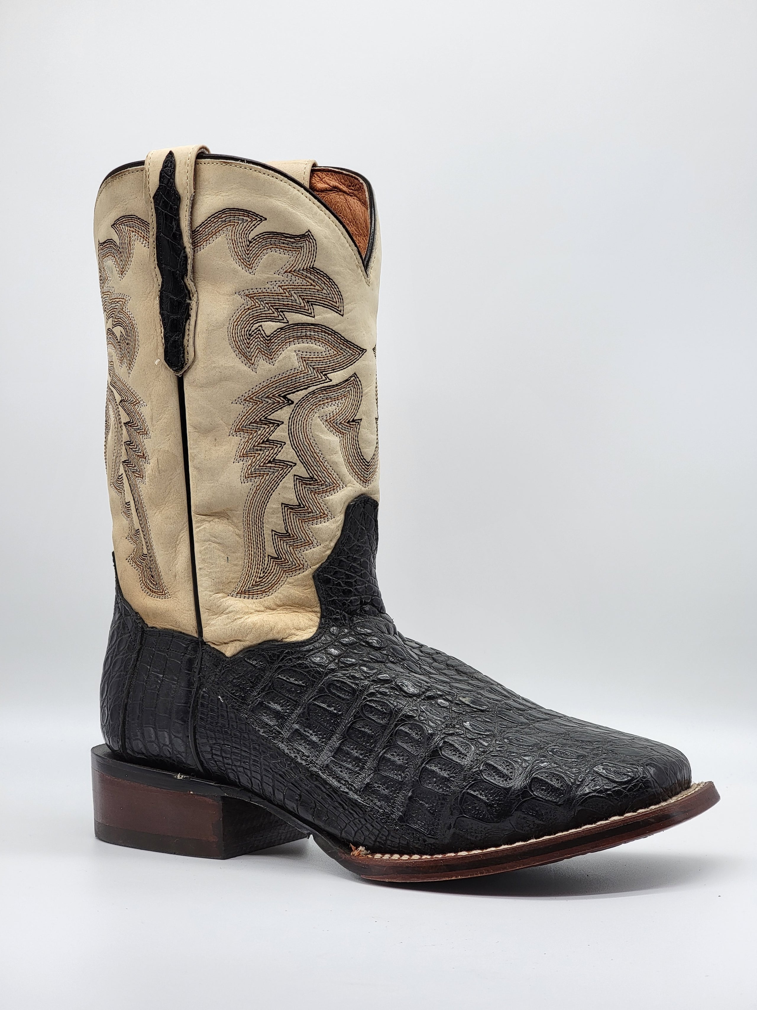 Dan Post Men s Black Caiman w White Shaft Sq Toe DP2805 Half River Boots