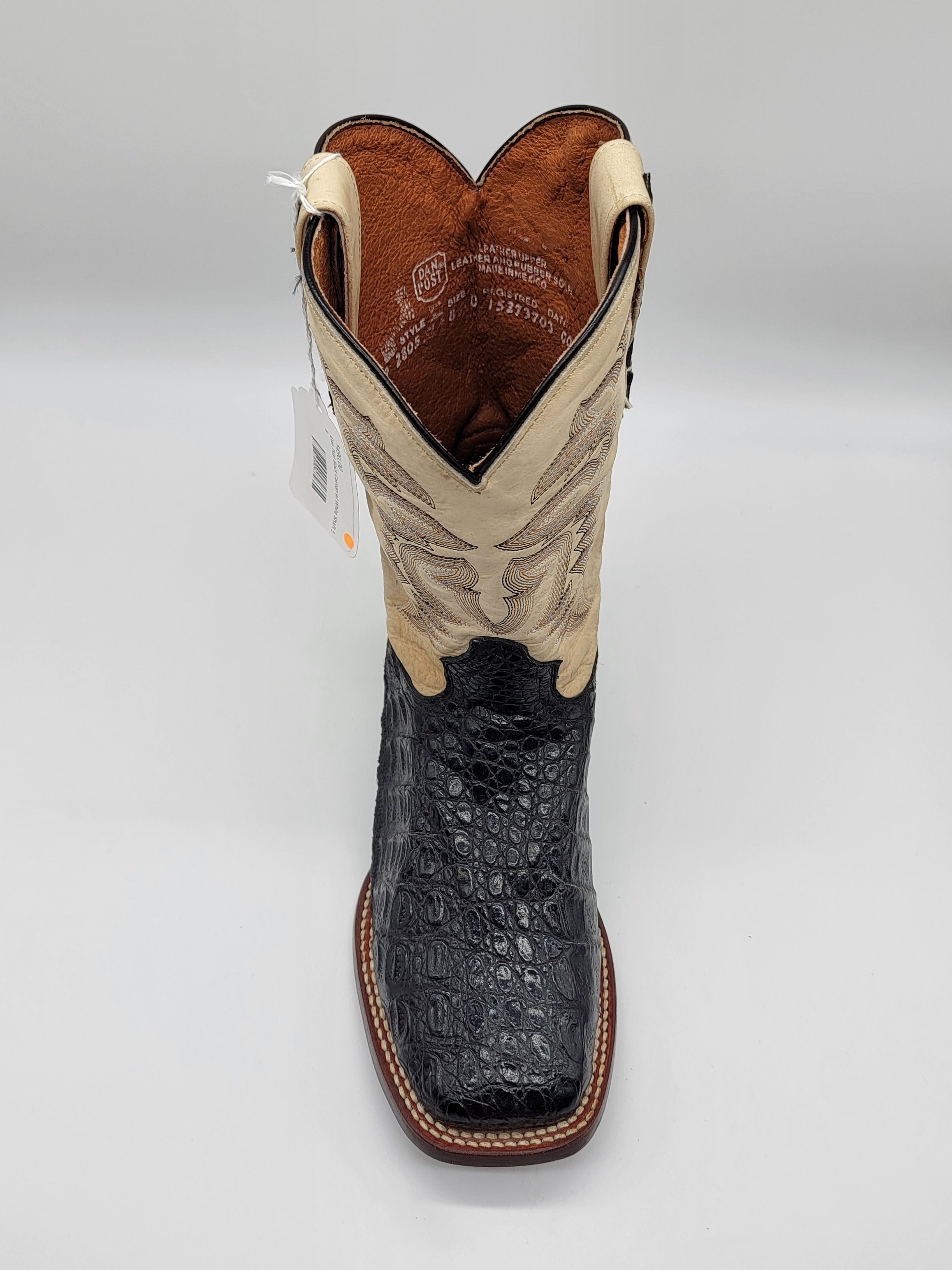 Dan Post Men s Black Caiman w White Shaft Sq Toe DP2805 Half River Boots